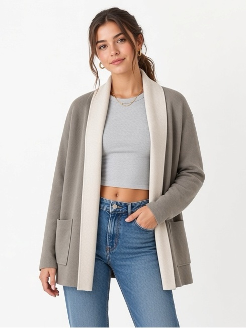 Aritzia Babaton Beekman Merino Wool Cardigan Size XS – Gray/Cream